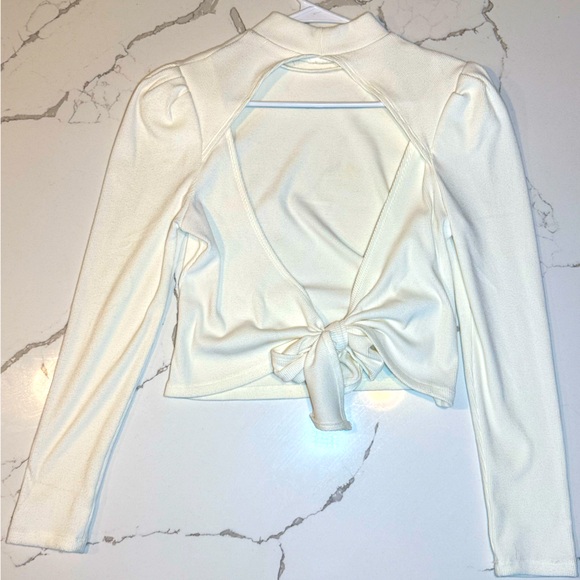 White Mock Sweater Top with Open Back - Picture 1 of 9